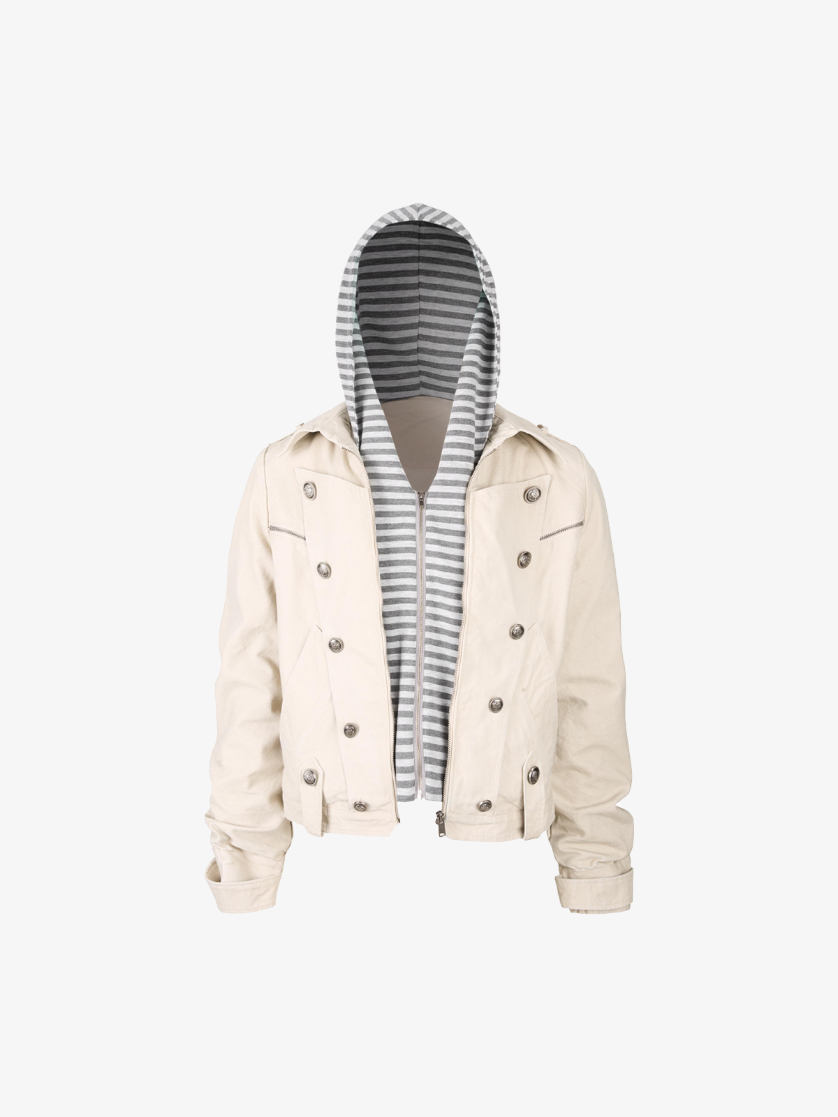 Detachable Striped-Hood Crop Jacket; Apricot / M, Apricot / L, Apricot / XL, Apricot / 2XL