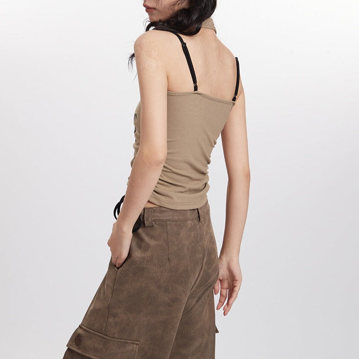 Vintage Halter Drawstring Tank Top