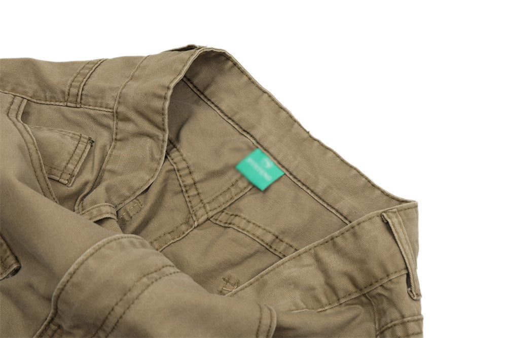 Vintage Washed Functional Multi-Pocket Straight Jeans