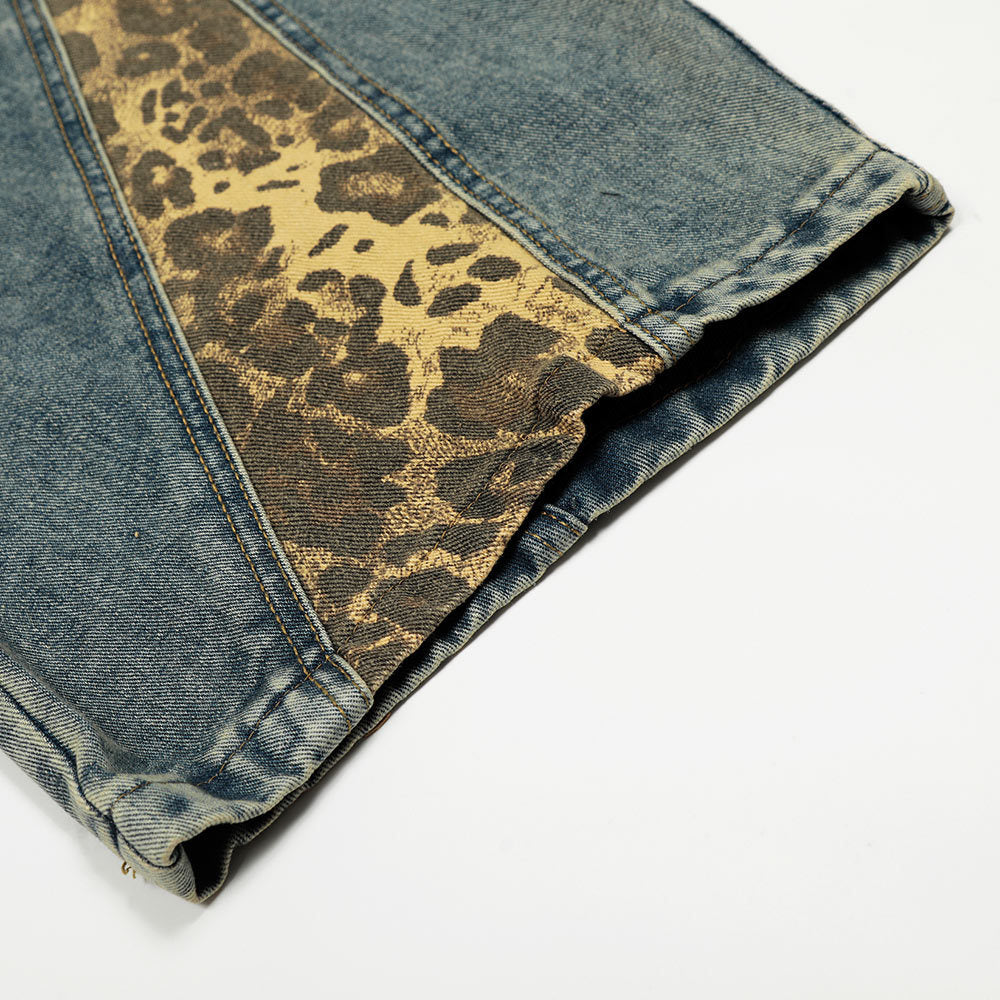 Y2K Vintage Patchwork Leopard Print Wide Leg Jeans