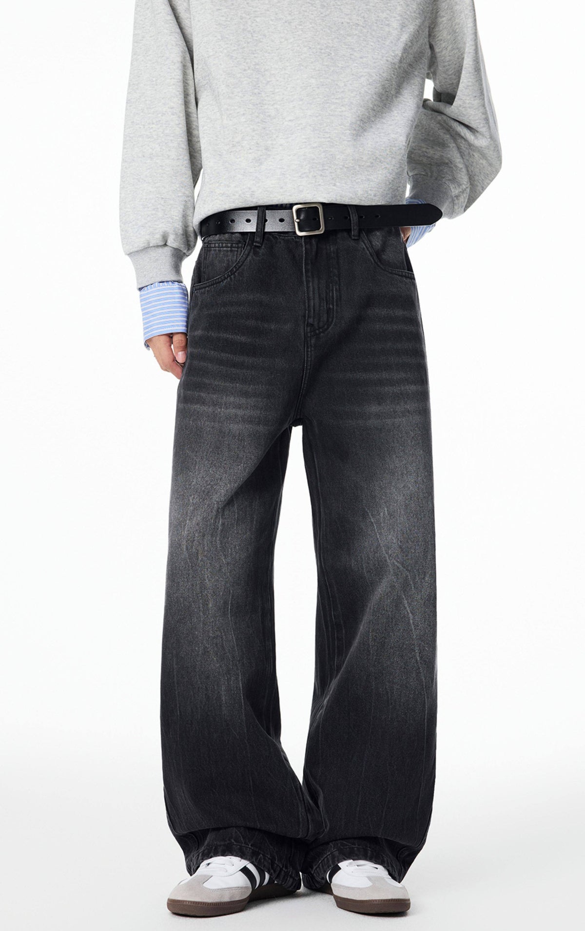 Cleanfit Whiskers Wide Leg Washed Jeans