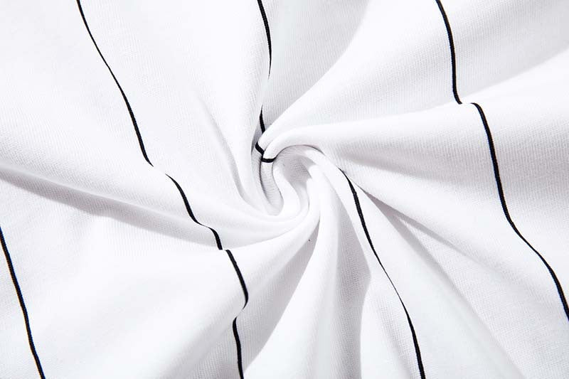 DAXUEN White short-sleeved polo shirt with pinstripes and graphics