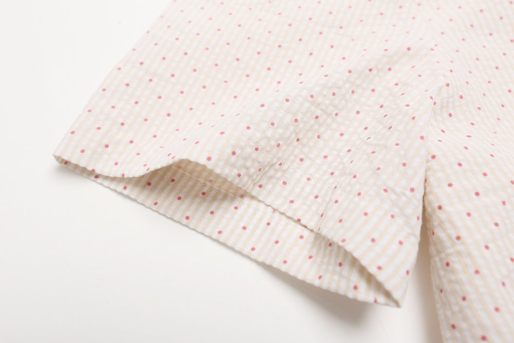DAXUEN Beige short-sleeved button-up shirt with polka dots