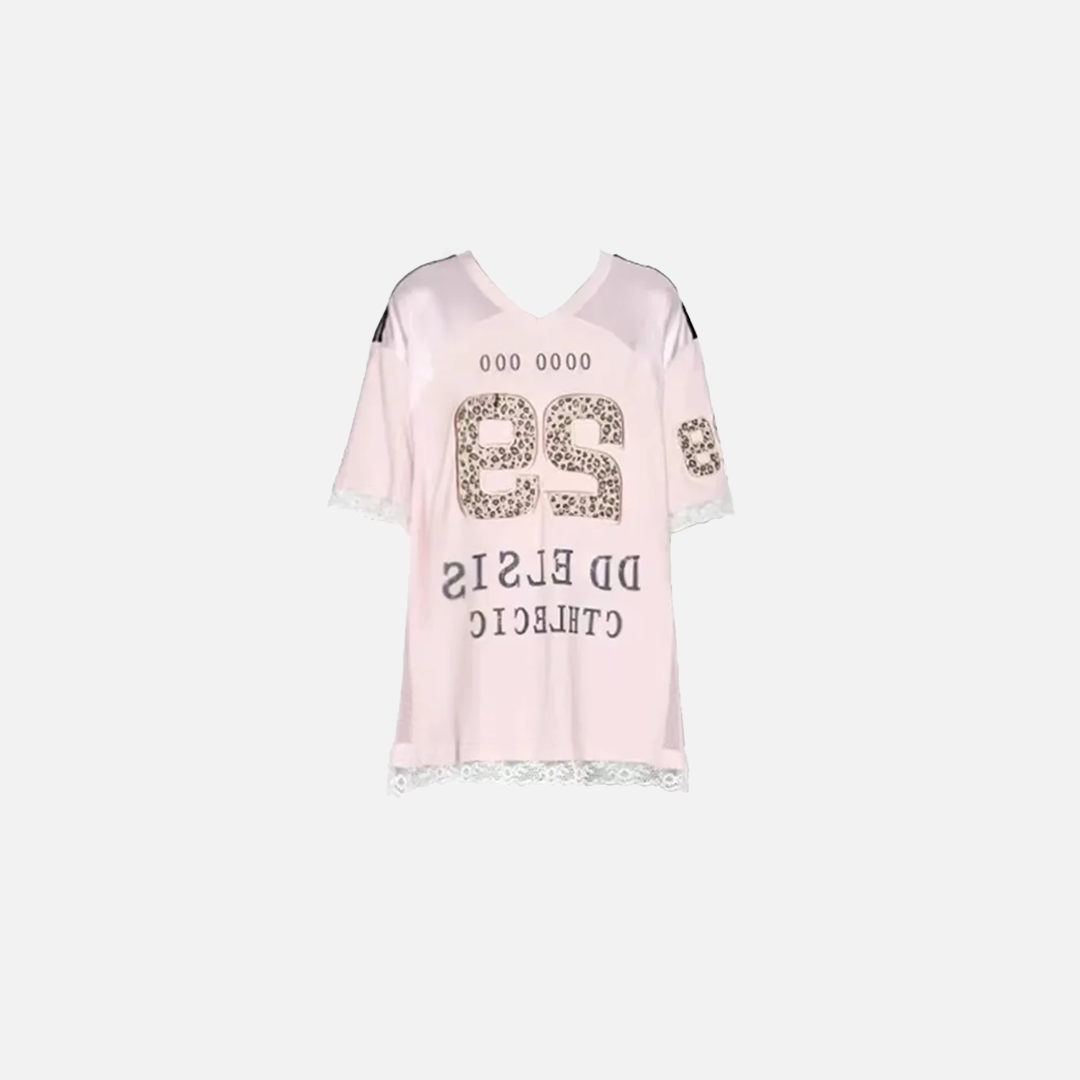 Embroidered Pink Chic Letter Print T-Shirt