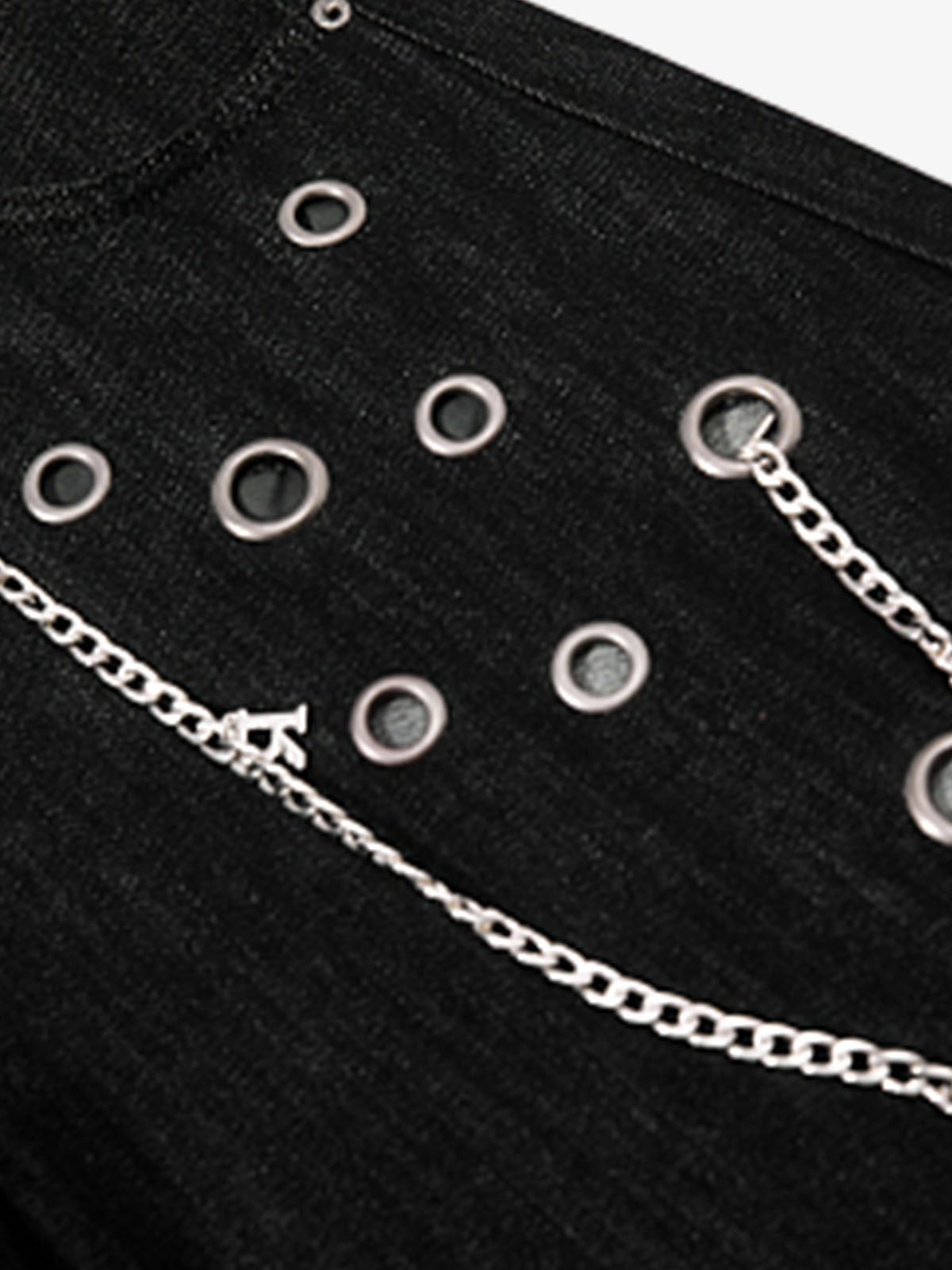 Vintage Eyelet Chain Baggy Jeans; Black / S, Black / M, Black / L, Black / XL, Black / 2XL