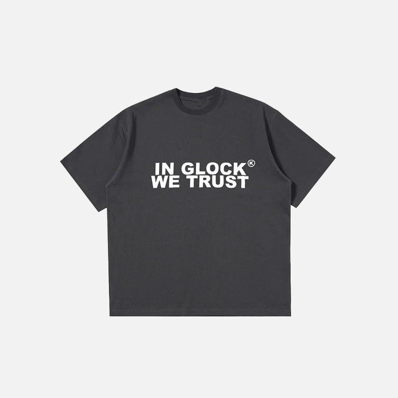 Front view of the dark grey Y2k Vintage Gothic T-Shirt in a gray background