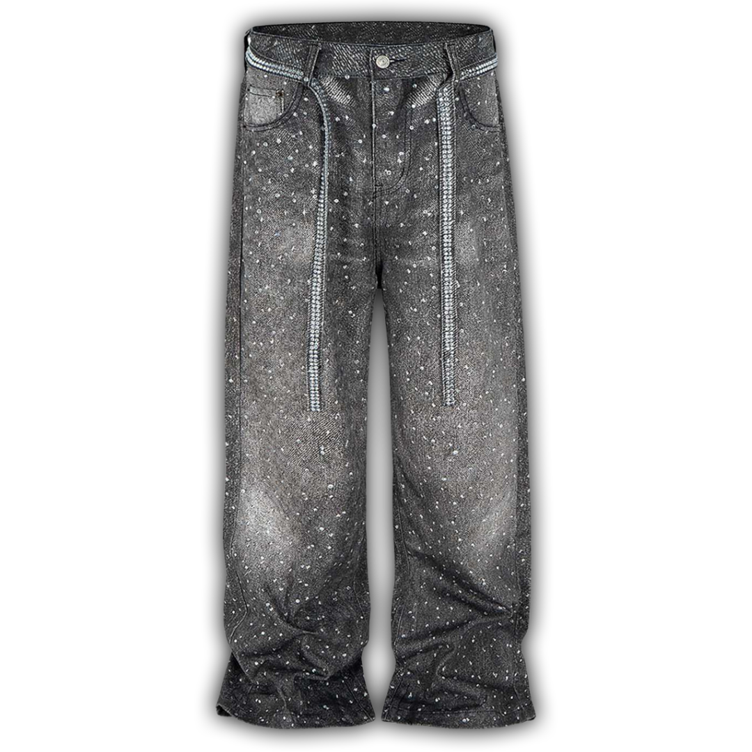 Rhinestone Chain Jeans Black