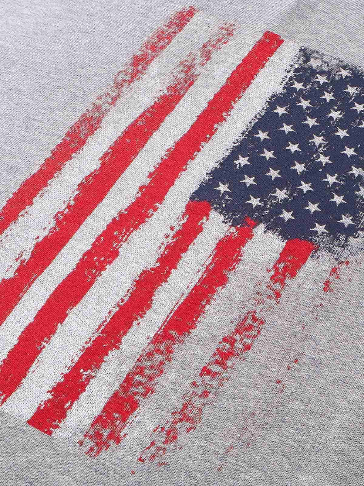 Flag Print Off-Shoulder Sweatshirt; Gray / S, Gray / M, Gray / L