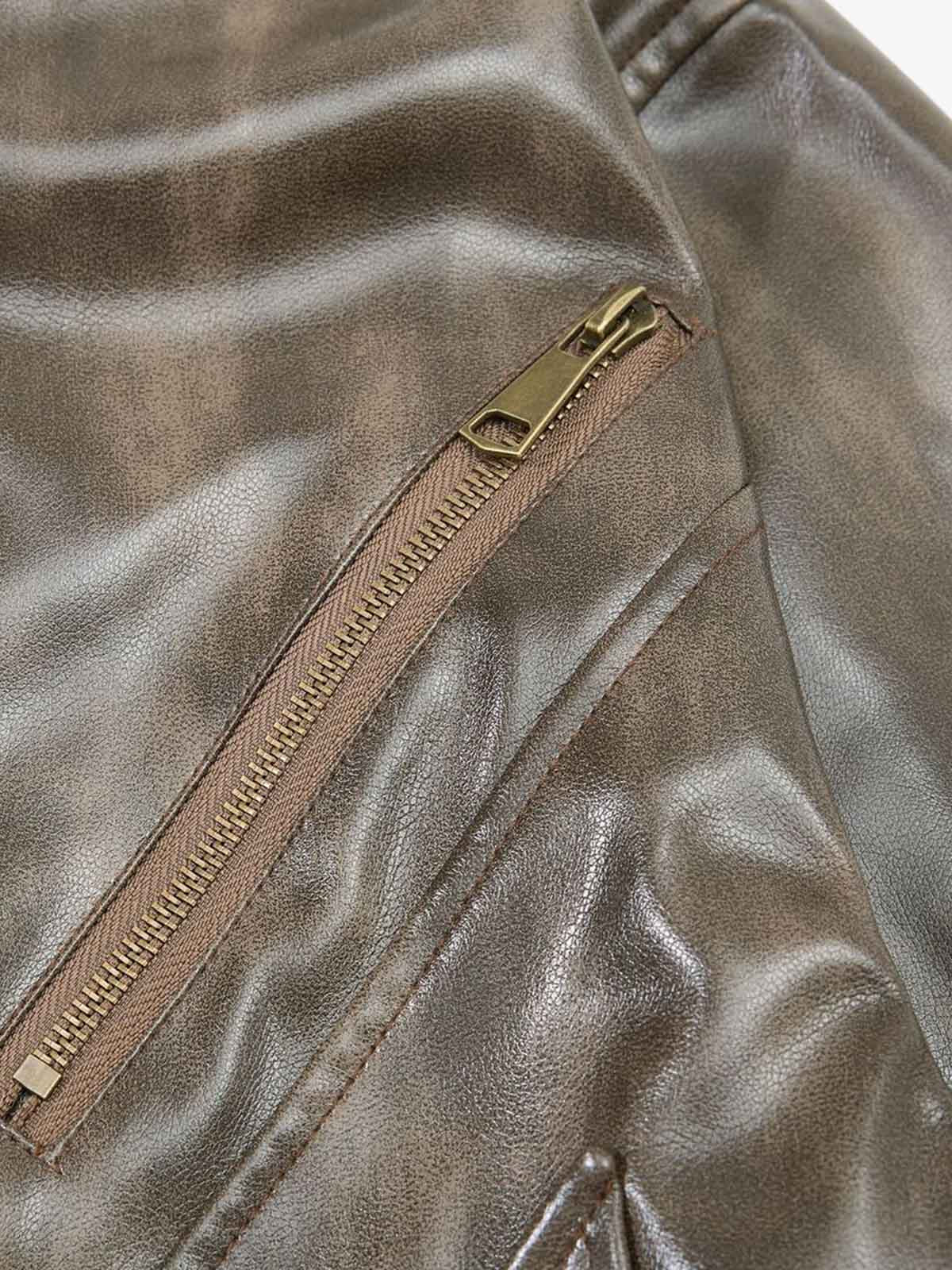 Structured Biker Leather Jacket; Coffee / S, Coffee / M, Coffee / L, Coffee / XL