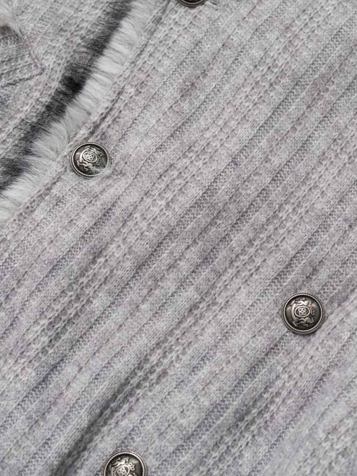 Striped Faux-Fur Collar Puffer Coat; Flower Ash / S, Flower Ash / M, Flower Ash / L, Flower Ash / XL