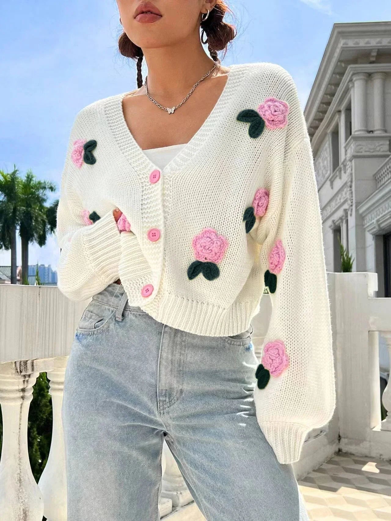Coquette Rose Knit Cardigan