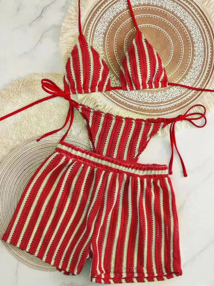 Crochet Three Piece Bikini Set