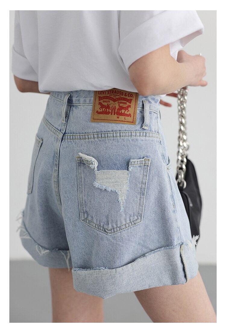 Distressed Slit Denim Shorts