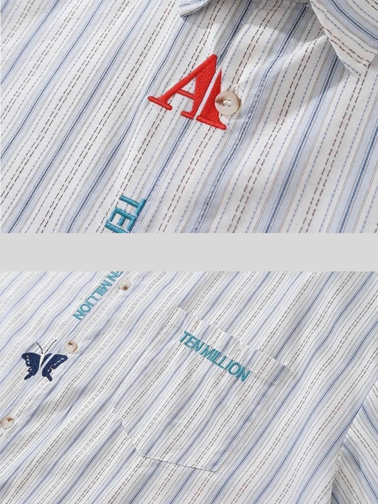 Embroidered Stripe Button-Up Shirt
