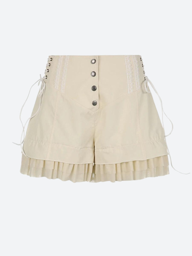 Fairycore Lace-Up Ruffled Shorts