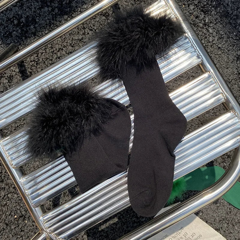Faux Fur Cuff Knee Socks