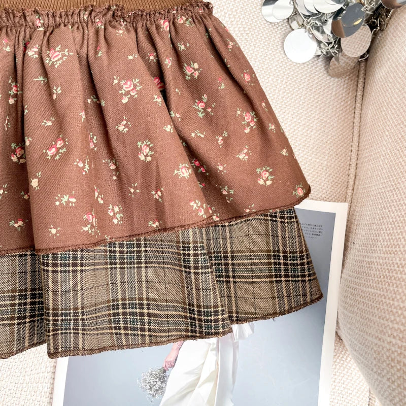 Floral Plaid Layered Skort