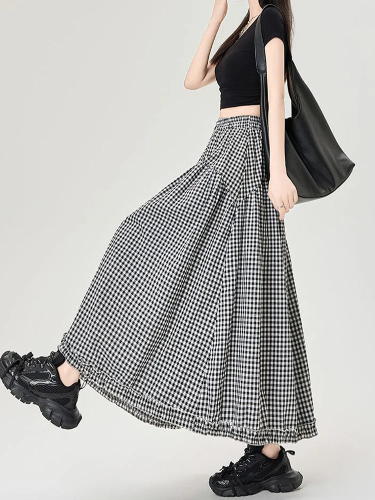 Gingham Tiered Midi Skirt