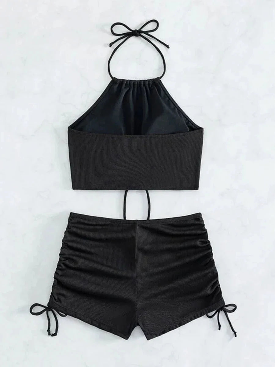 Halter Top & Swim Shorts Bikini Set