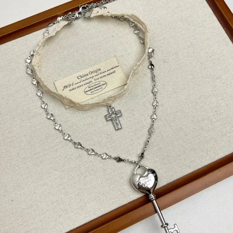 Lace Choker & Heart Lock Necklace
