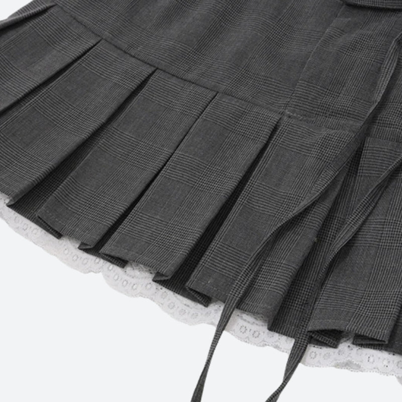 Premium Lace Trim Pleated Mini Skirt for Stylish Outfits