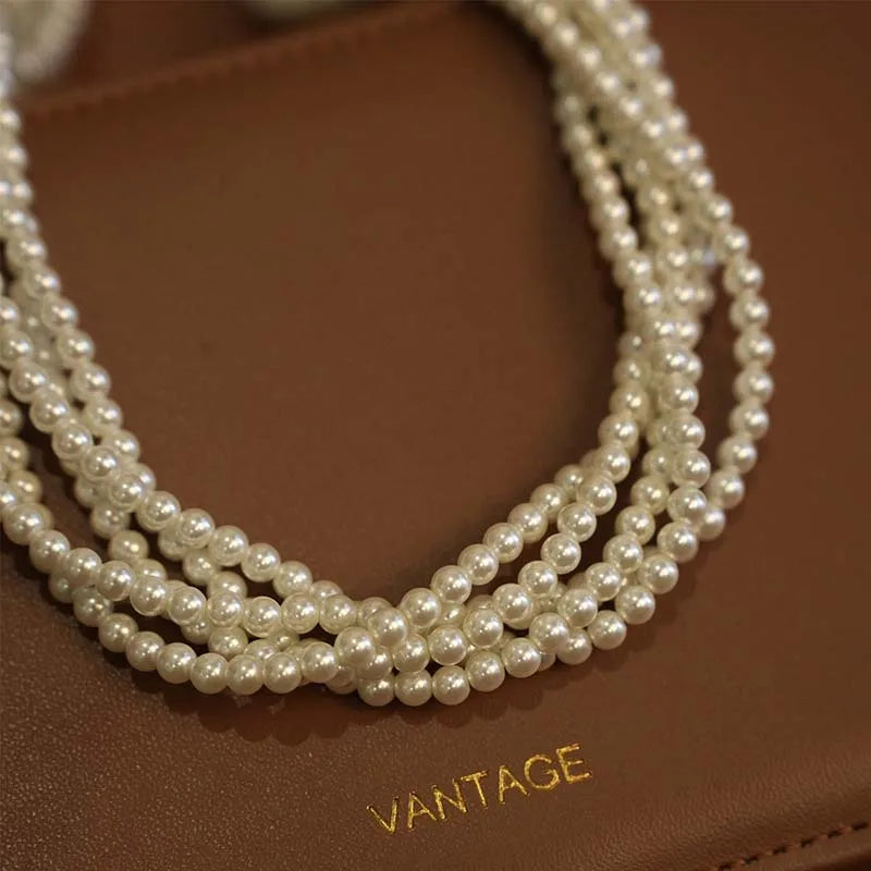 Layered Pearl Choker Necklace