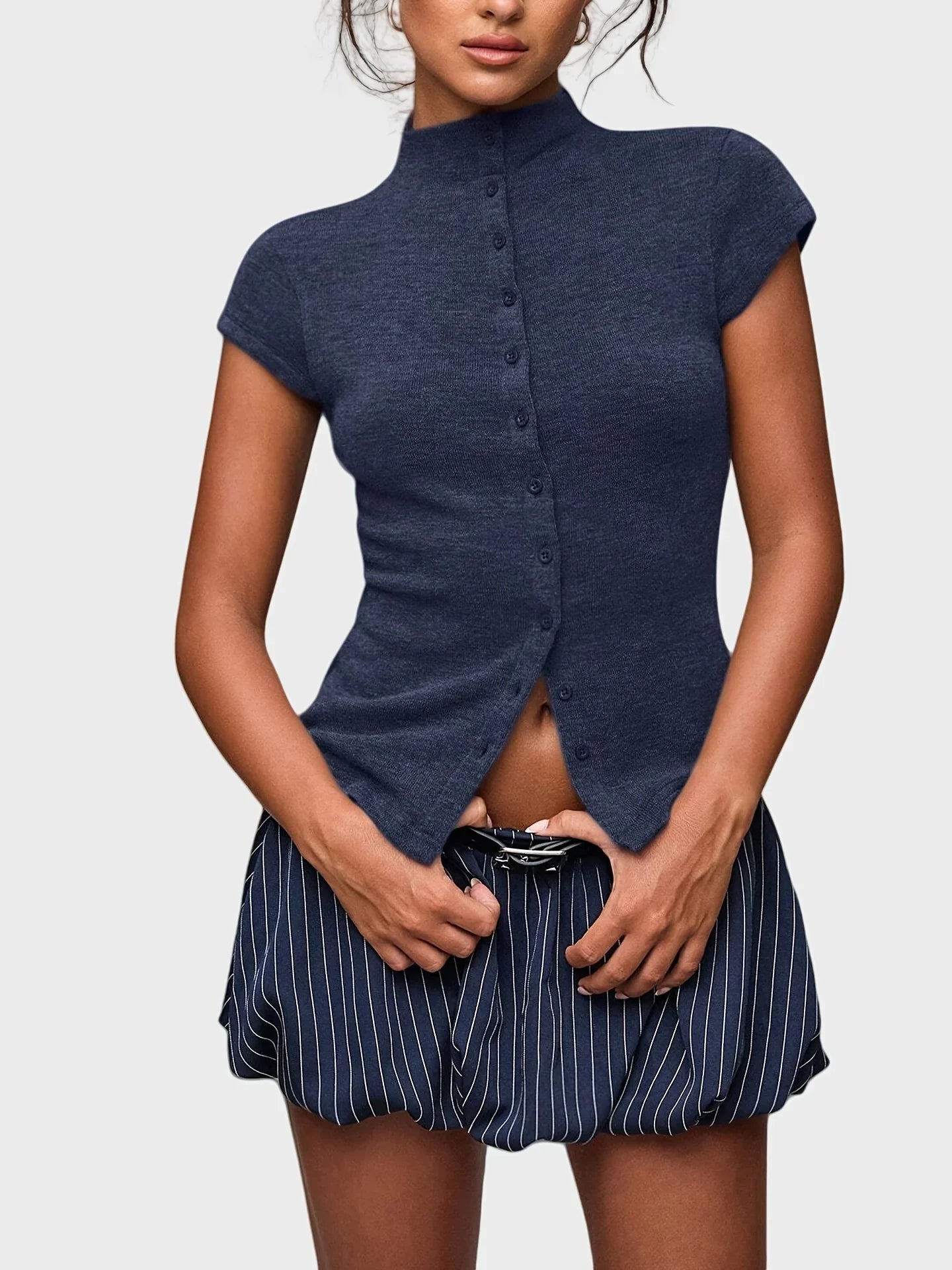Mock Neck Button Top