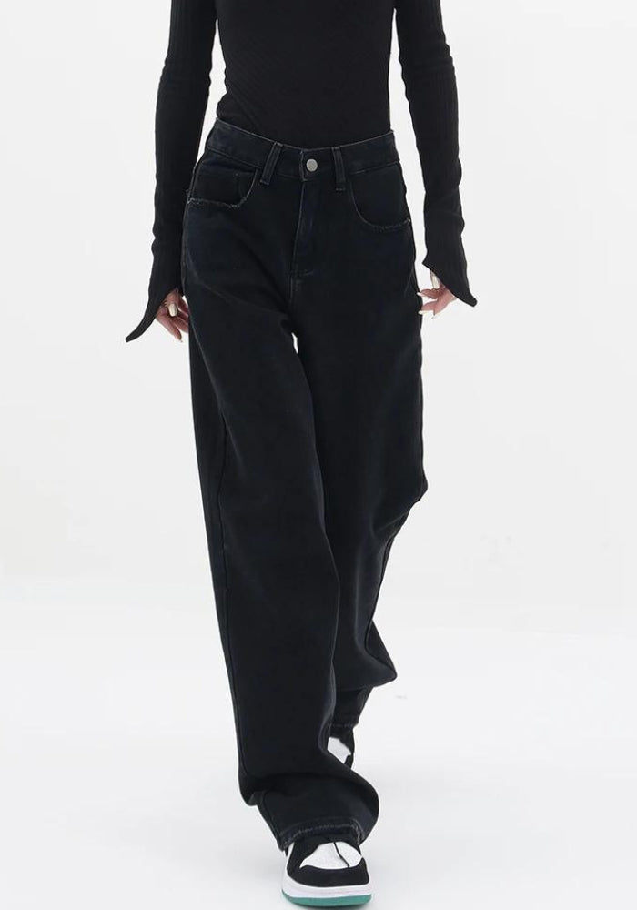 Patch Pocket Straight Leg Denim Jeans