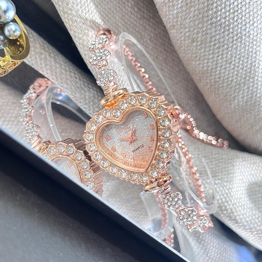 Rhinestone Heart Bracelet Watch