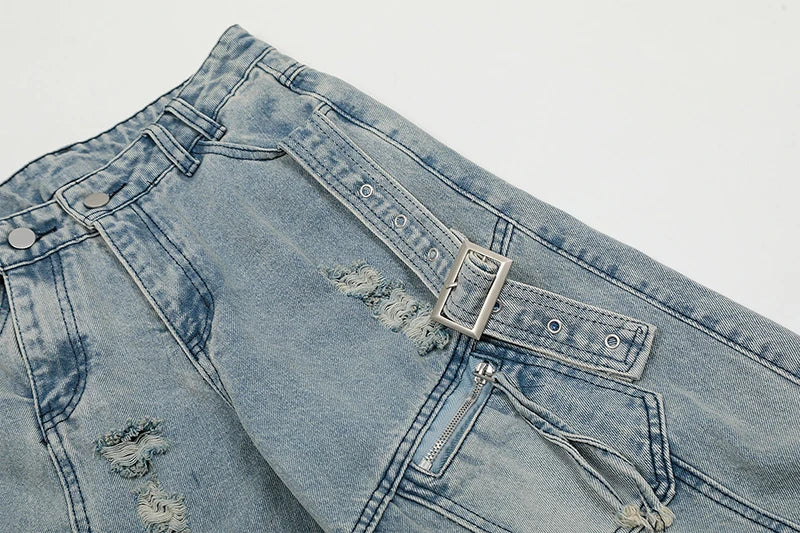 Belted Washed Broken Jeans