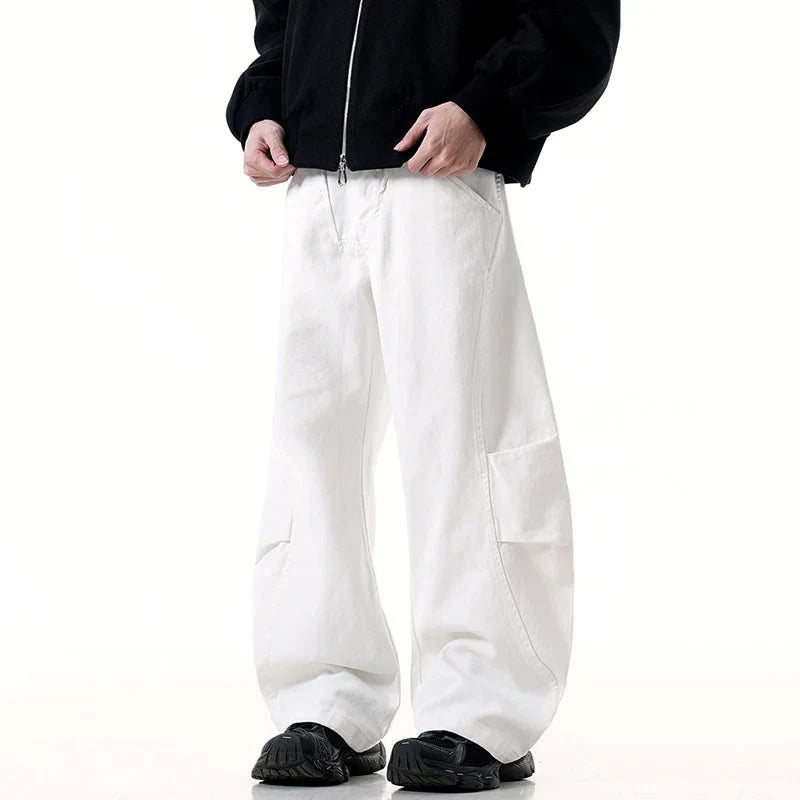 American Pleated Design Wide Leg Denim Jeans