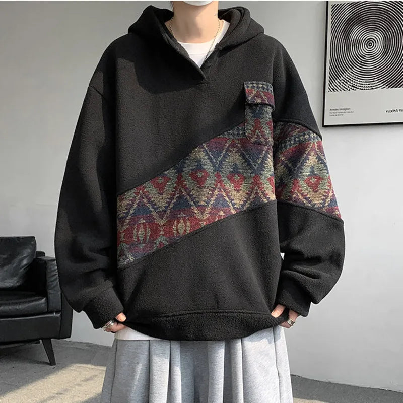 Contrast Color Patchwork Hoodie