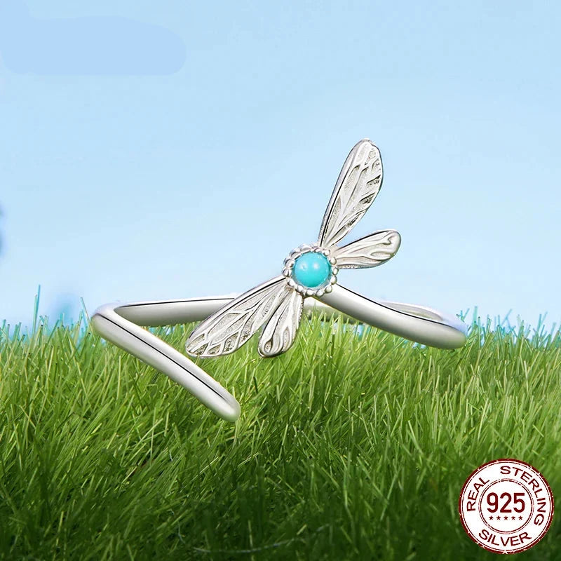 Elegant Turquoise Dragonfly Adjustable Statement Ring