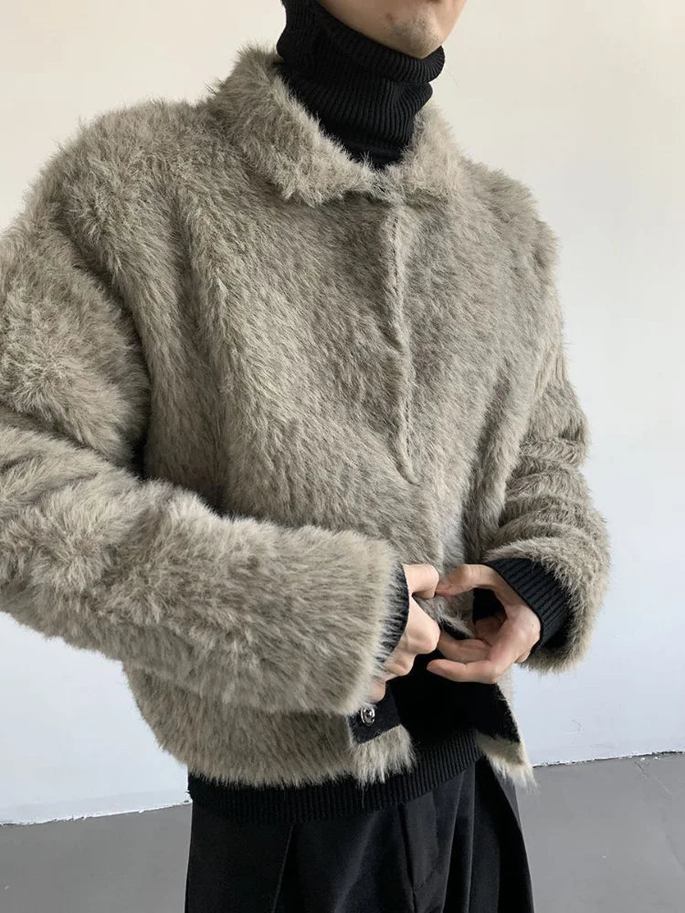 Plush Knitted Lapel Cool Versatile Furr Jacket