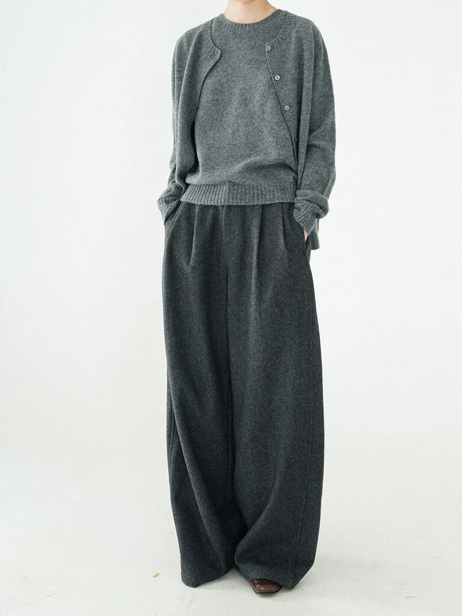 Chic Solid Gray Wide Leg Pants