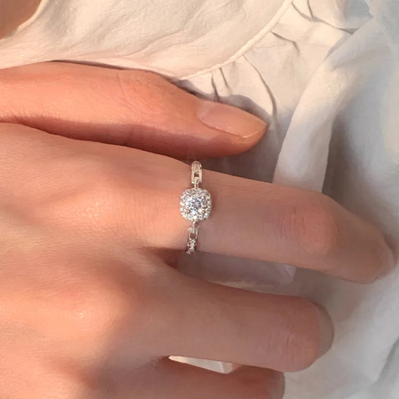 Elegant Silver Zircon Geometry Ring