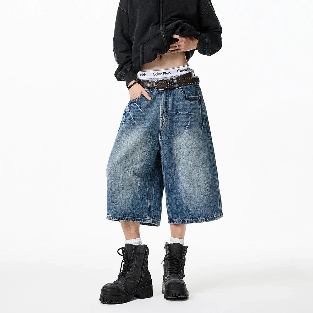 Lightning Pattern Loose Fit Casual Denim Jorts