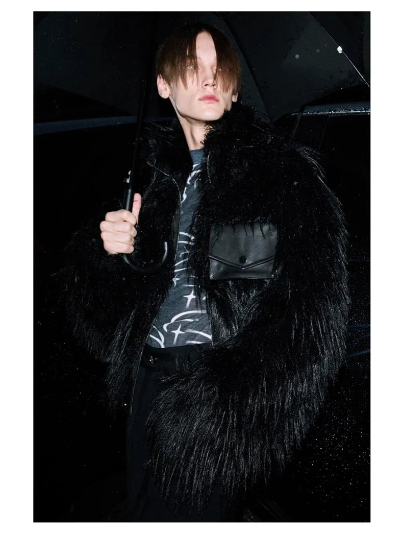 Luxury Black Patchwork Faux Fur Jacket
