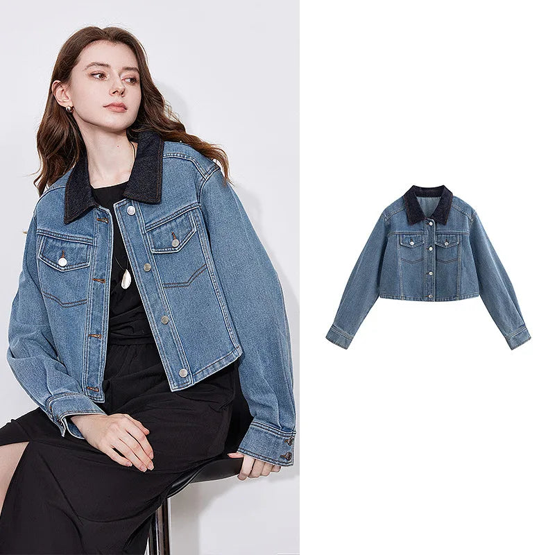 Contrasting Spring Button Denim Jacket
