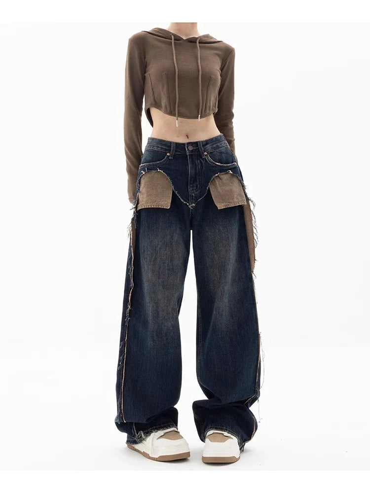 Vintage Patchwork High Waist Wide Leg Jeans