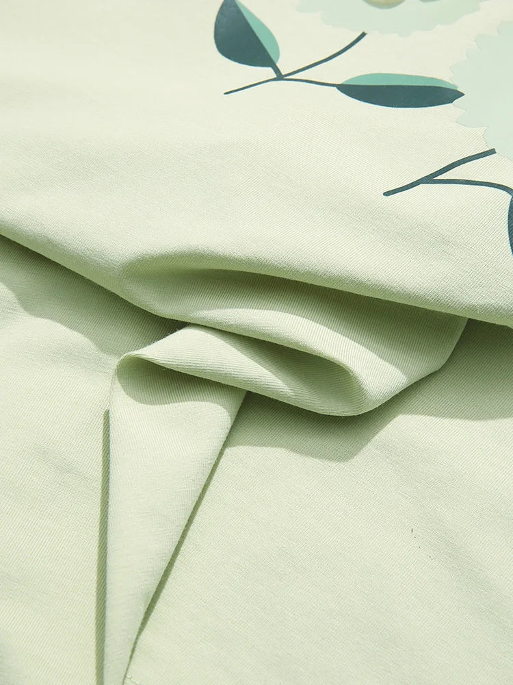 Green Flower Embroidered T-shirt