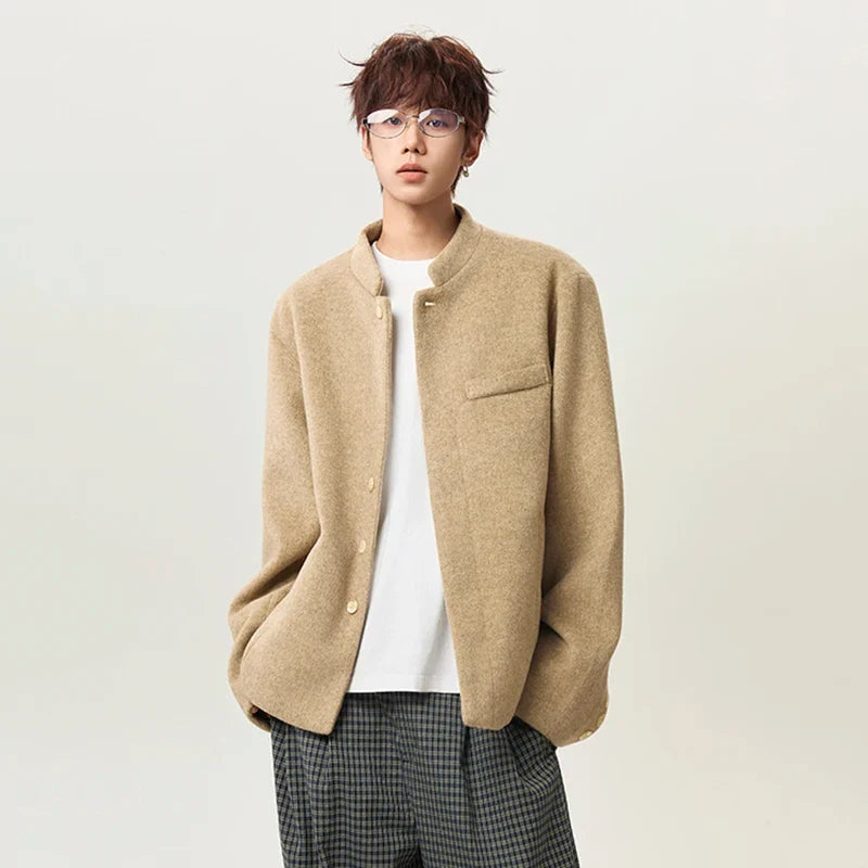 Essential Stand Collar Woolen Loose Jacket