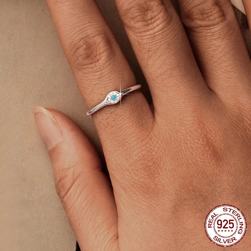 Women Turquoise Evil Eye Sterling Silver Ring