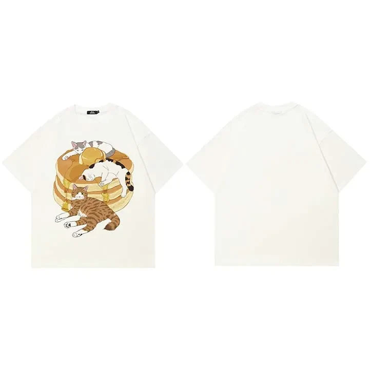 Funny Greedy Cat Graphic White T-Shirt