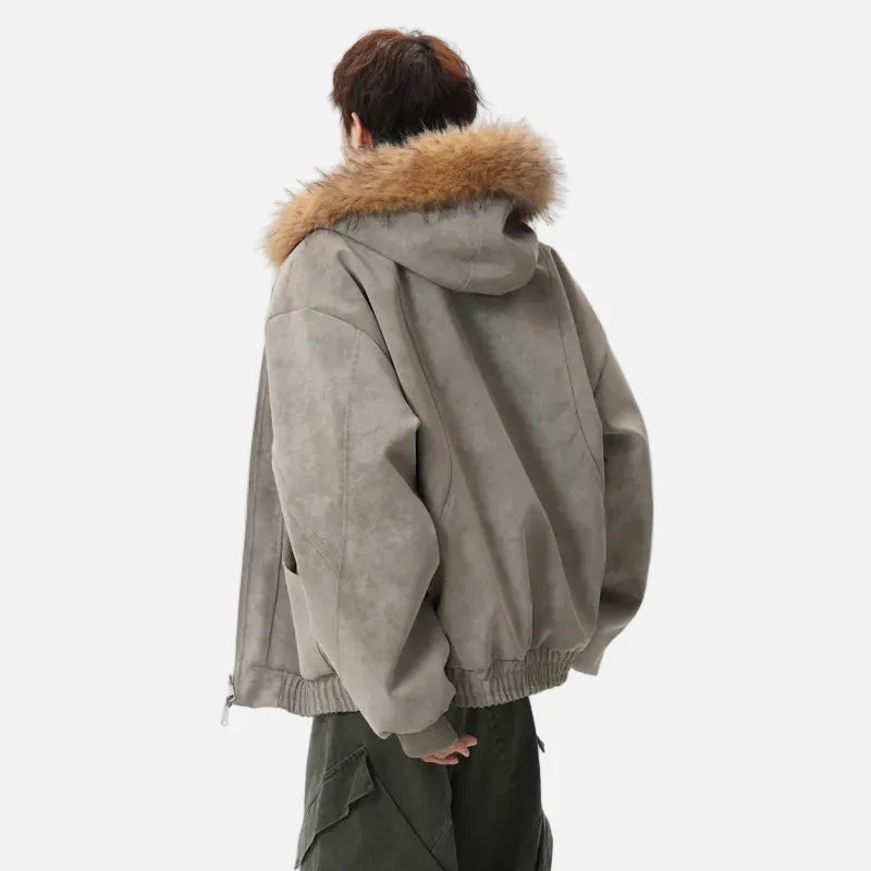 Stylish Warm Fleece Lined Hooded Fur Jacket