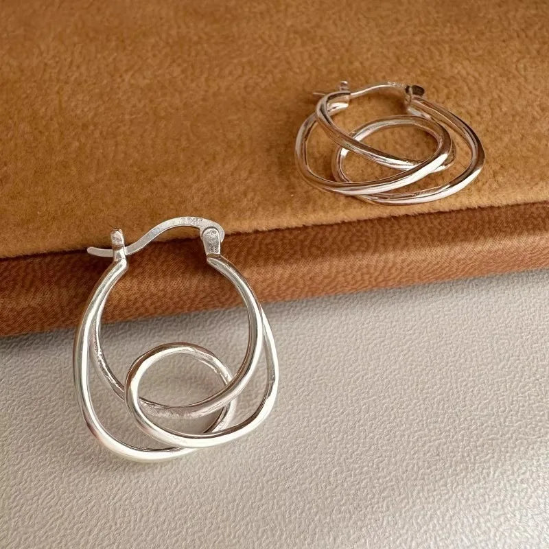 Geometric Irregular Line Sterling Silver Earrings