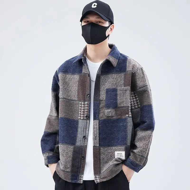 Classic Stylish Color Block Loose Lapel Jacket
