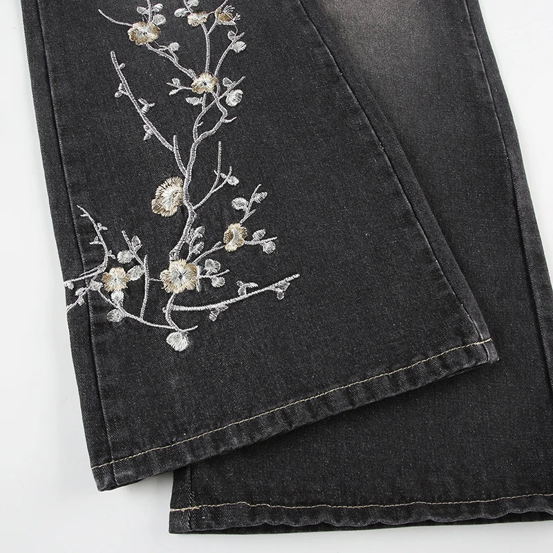 Floral Embroidered Flared Jeans