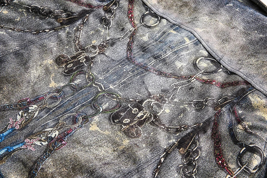 Abstract Chain Detail Denim Jacket