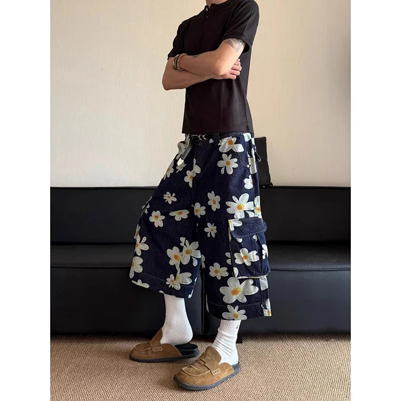 Vintage FlowerDaisy Print Loose Fit Jorts